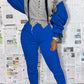 Blue Casual Solid Bandage Patchwork O Neck Long Sleeve Two Pieces