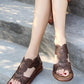 Retro Leather Open Toe Summer Wedge Sandals