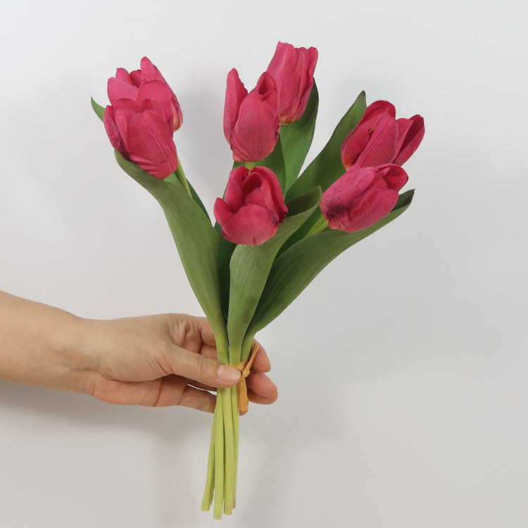 6PCS End Simulation Bouquet Moist Feeling Tulip Bridal Bouquet Living Room and Dining Table Decoration Floriculture Soft Outfit Flower Arrangement and Fake Flower
