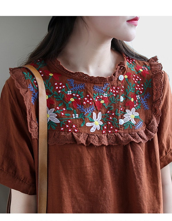 Summer Retro Embroidery Linen Shirt