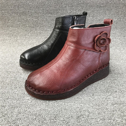 Retro Leather Soft Bottom Women's Autumn Winter Boots 35-41