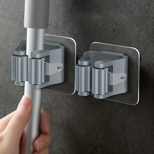 2pcs No-Punch Mop Clip Bathroom Hook Wall Mount Plastic Hook For Living Room Kitchen