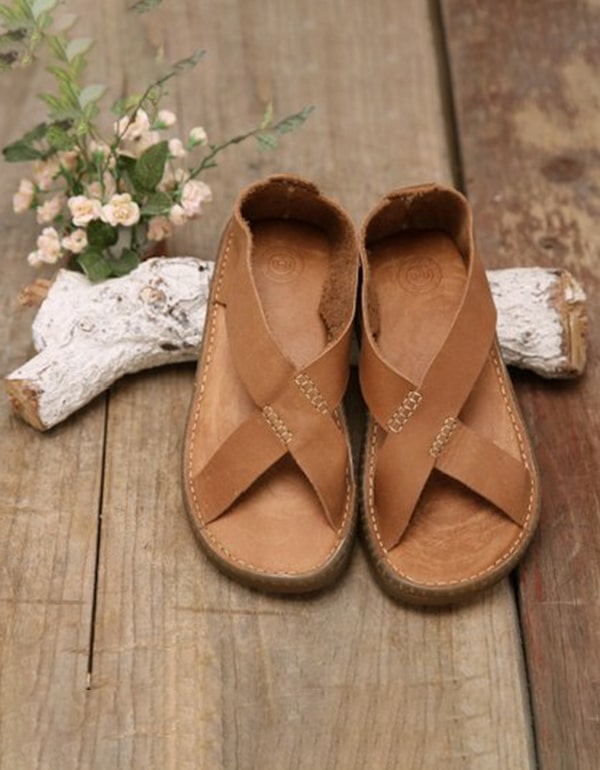 Soft Leather Summer Cross Strap Sandals