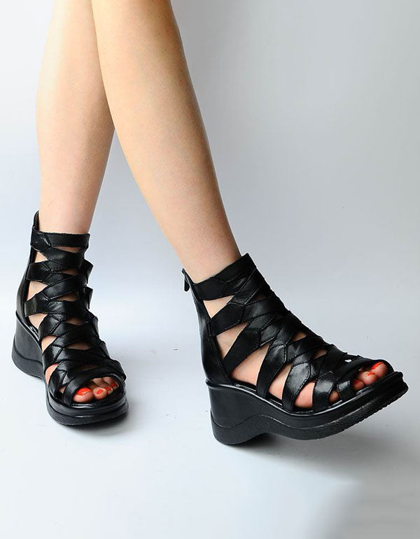 Retro Rome Style Ankle Strappy Wedge Sandals 34-41