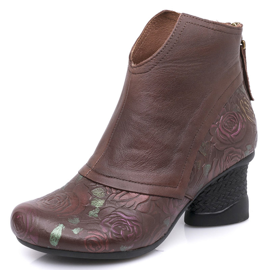 Retro Leather High-Heeled Women's Short Boots | Gift Shoes