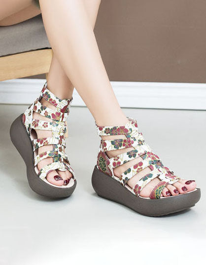 Summer Flower Printed Wedges Women's Roman Sandals