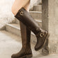 Real Leather Handmade Buckle Strap Winter Knee High Boots