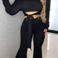 Black Work Daily Solid Bateau Neck Long Sleeve Two Pieces