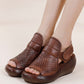 Retro Leather Summer Wedge Heel Sandals