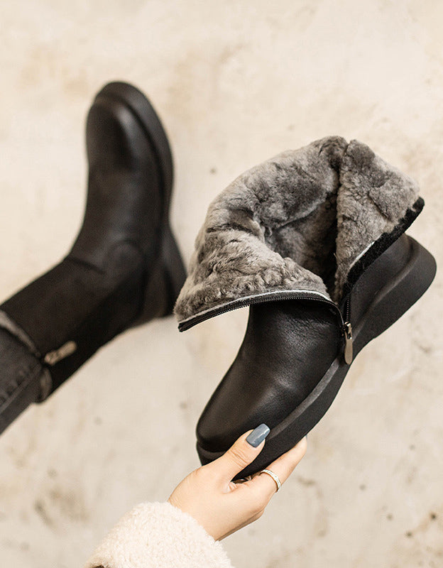 Real Leather Waterproof Winter Fur Boots