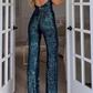 Daily Solid Sequins Halter Boot Cut Jumpsuits(5 Colors)