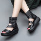 Summer Cut-out Strap Retro Ankle Platform Sandals