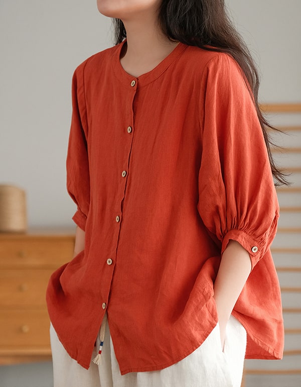 Spring Women's Lantern-sleeve Linen Shirt