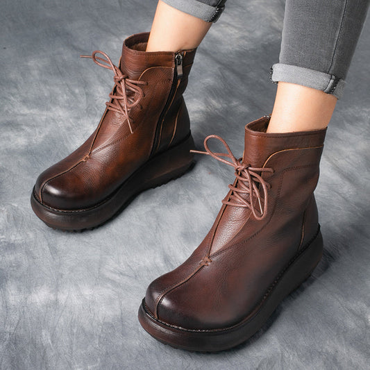 Retro Leather Velvet Platform Boots | Gift Shoes