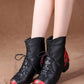 Retro Ethnic Style Printed Leather Chunky Boots