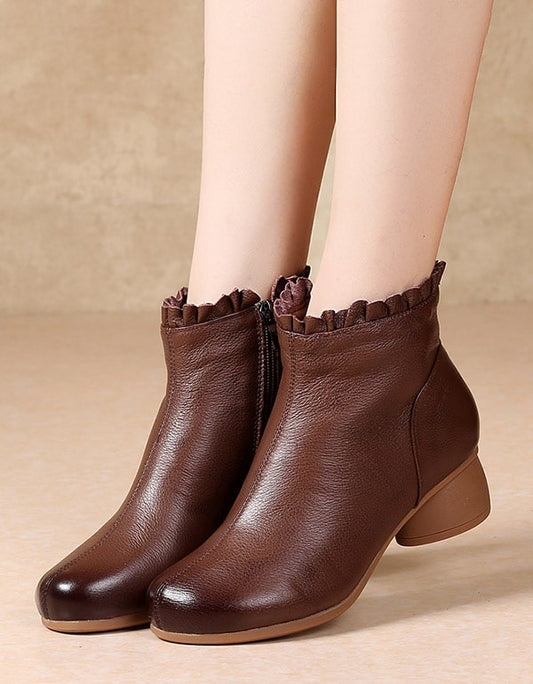 Retro Leather Women Fashion Chunky Boots