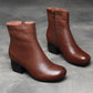 Retro Leather Chunky Women's Boots