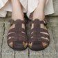 Suede Close Toe Woven Flat Sandals