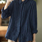 Spring Long Sleeve Pleated Lace Linen Shirt