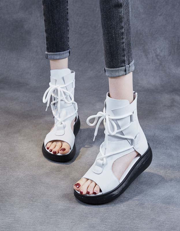 Summer Cut-out Ankle Lace-up Wedge Sandals