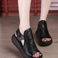 Retro Leather Summer Wedge Heel Sandals