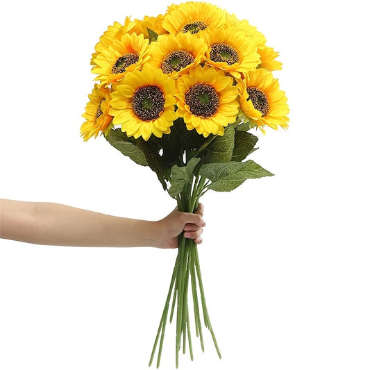 6pcs, Premium Long Stem Silk Sunflower Flowers - Perfect for Weddings