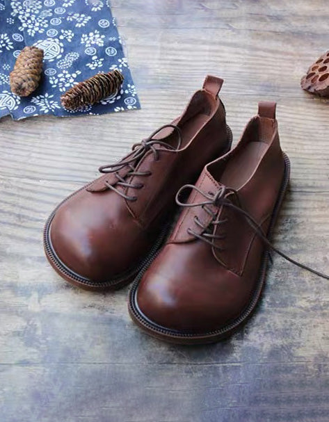 Soft Leather Lace-up Comfortable Wide Toe Box Shoes