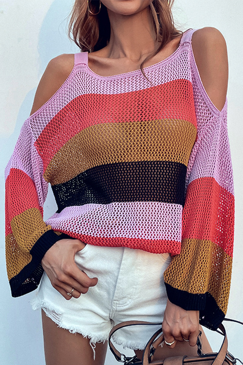 Casual Striped Patchwork O Neck Tops