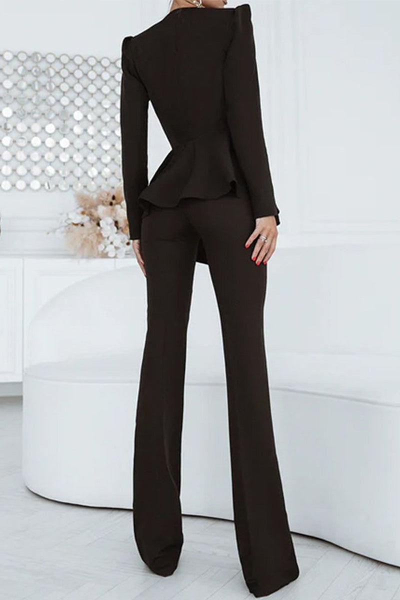 Casual Work Solid Solid Color Turn-back Collar Long Sleeve Two Pieces