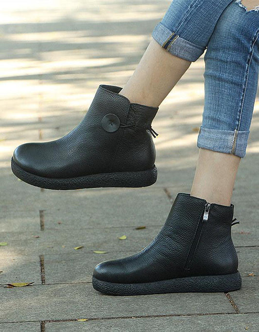 SALE Retro Leather Comfortable Winter Boots Black