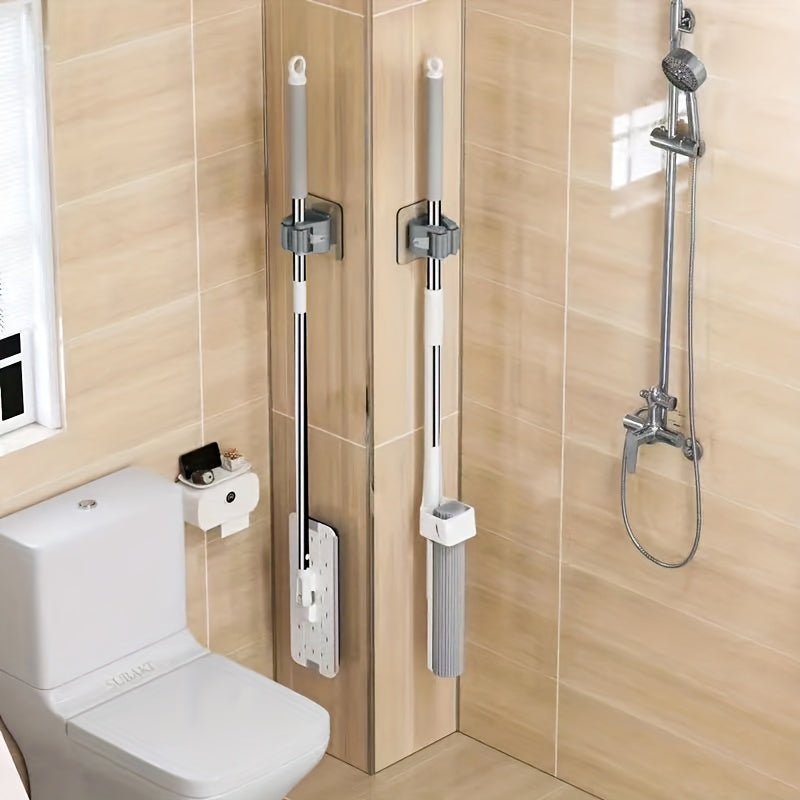 2pcs No-Punch Mop Clip Bathroom Hook Wall Mount Plastic Hook For Living Room Kitchen