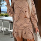 Celebrities Elegant Solid Lace Embroidered Hollowed Out O Neck Long Sleeve Two Pieces