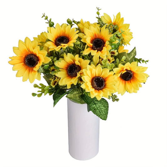 2 bunches Yellow Sunflower Bouquet - Artificial Silk Flowers for Weddings