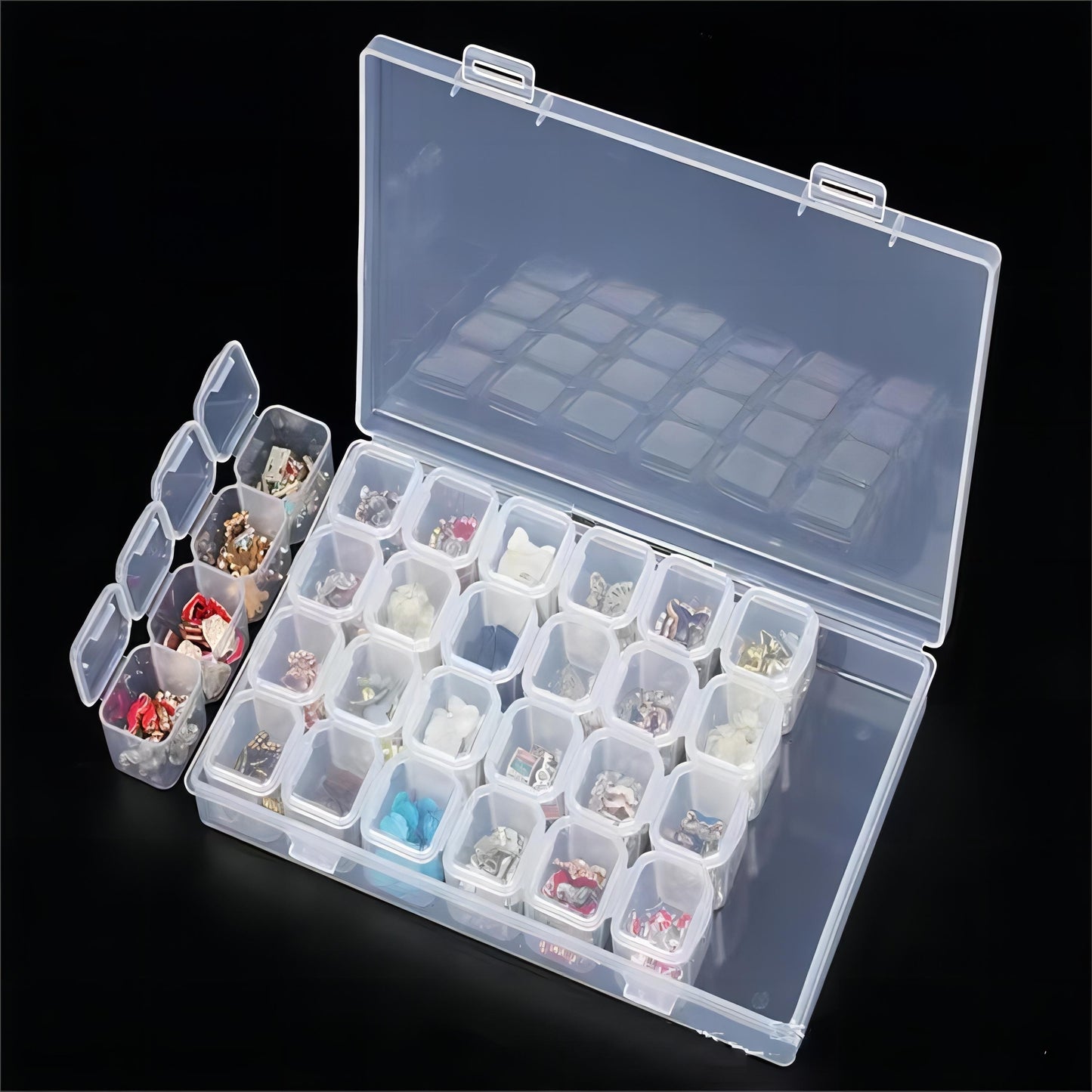 28 Grids Jewelry Organizer 1pc, Plastic Storage Container For Jewelry Ring Earring Studs Necklace, Diamond Rhinestone Beads Storage Boxes