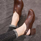 Retro Open Toe Thick-Heeled Leather Chunky Shoes