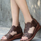 Retro Leather Open Toe Summer Wedge Sandals