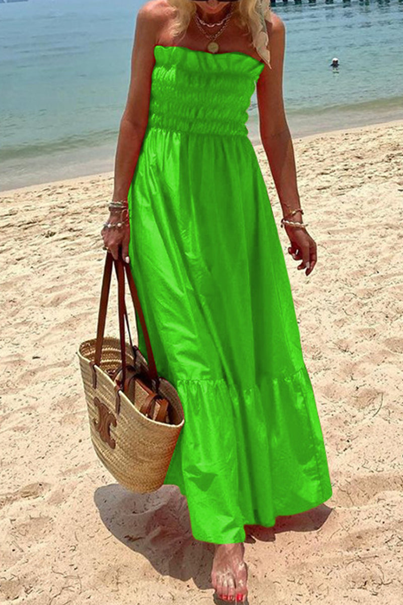 Casual Vacation Solid Solid Color Strapless Sleeveless Dress Dresses