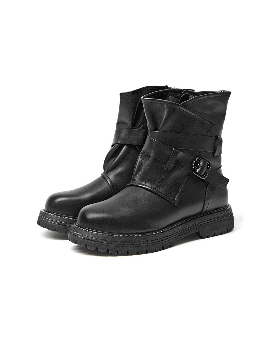 Real Leather Buckles Combat Boots
