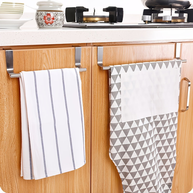 1pc Kitchen Stainless Steel Towel Rack Storage Rack Non-Porous Cabinet Door Back Rag Rack Storage