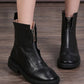 Retro Leather Thick-soled Zipper Front Short Boots