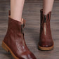 Retro Leather Thick-soled Zipper Front Short Boots