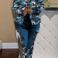 Blue Casual Print Patchwork Long Sleeve Two Pieces