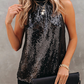 Fashion Casual Solid Sequins Strap Design Tops