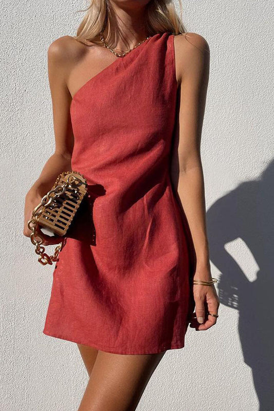 Fashion Casual Solid Patchwork One Shoulder A Line Dresses