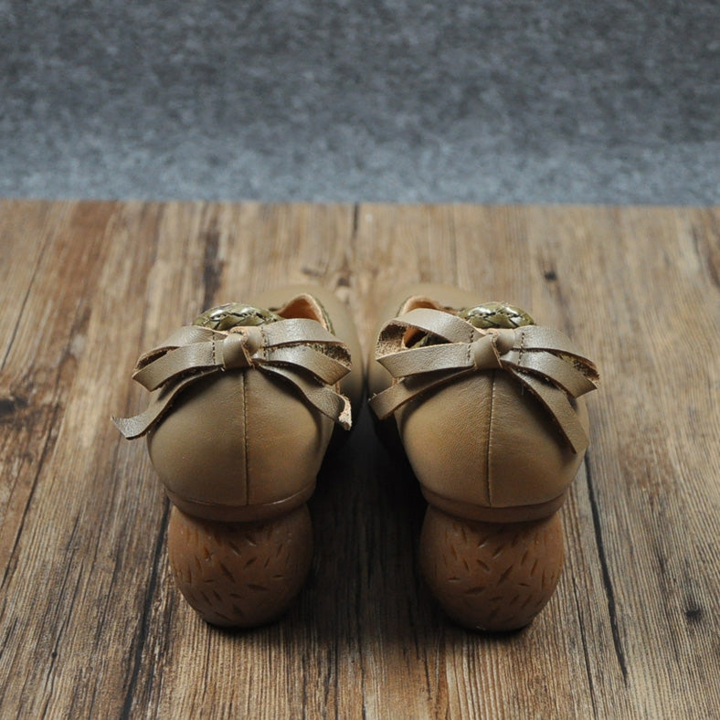 Spring Retro Handmade Chunky-heeled Shoes