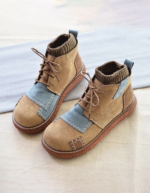 [Clearance]Stitching Handmade Retro Winter Ankle Boots (38)