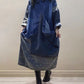 Stitching Large Pockets Loose Hooded Denim Overall Dress