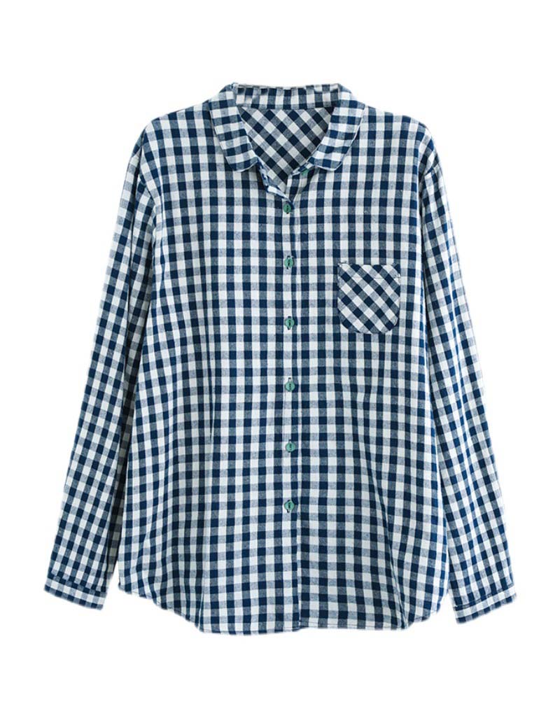 Spring Long Sleeve Gingham Line Shirt