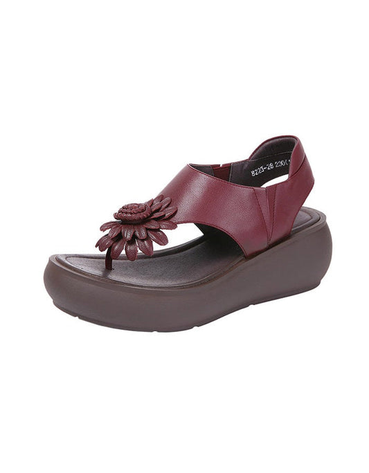 Retro Leather Summer Flip-Flop Wedge Sandals