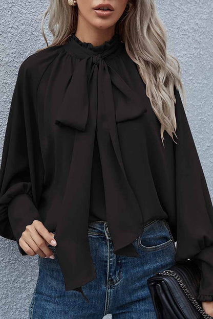 Elegant Solid With Bow O Neck Tops